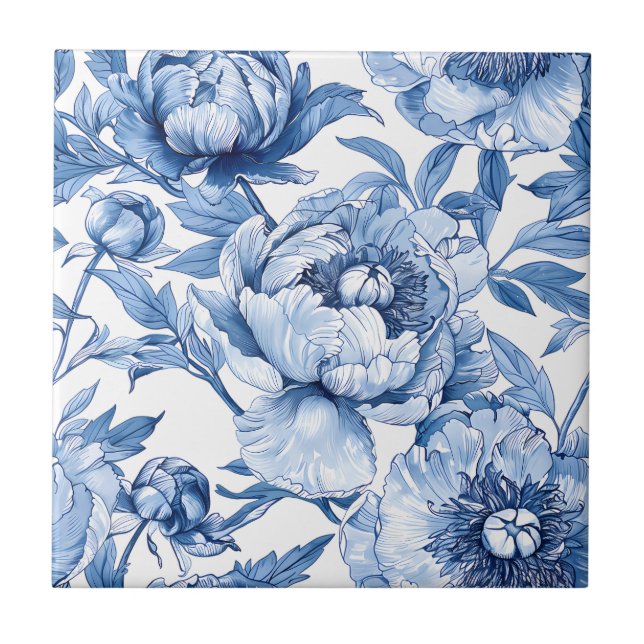 Blume Botanical Blue Floral Art Fliese (Vorderseite)