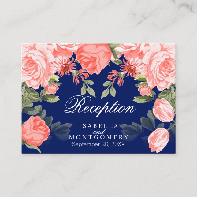Blume Botanical Dark Blue und Coral - Empfang Begleitkarte (Vorderseite)