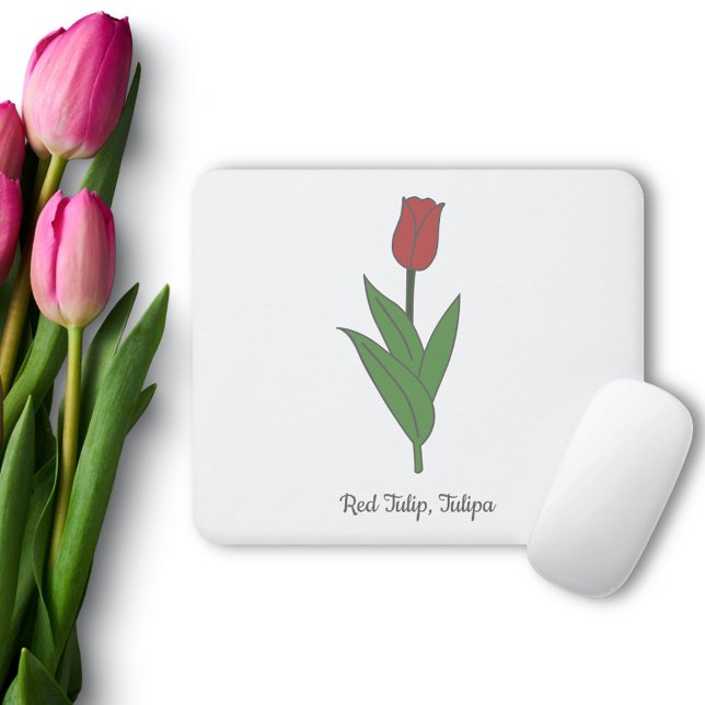 Blume Botanical Red Tulip Pastel Mousepad (Botanical Red Tulip Mouse Pad)