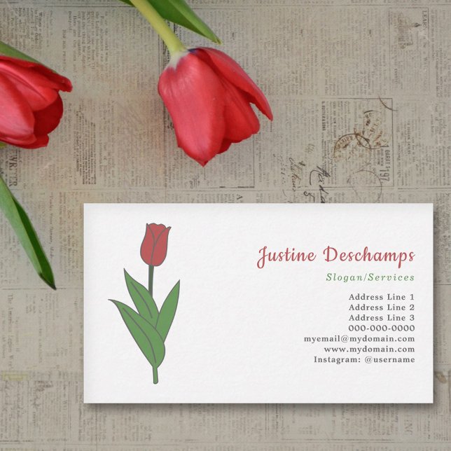 Blume Botanical Red Tulip Pastel Visitenkarte (Botanical Red Tulip Business Card)