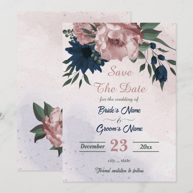 Blume botanisch save the date (Vorne/Hinten)