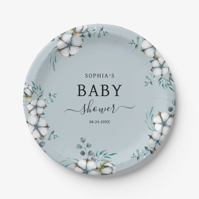 Blume botanische Babydusche aus dunkelblauer Baumw Pappteller (Vorderseite)