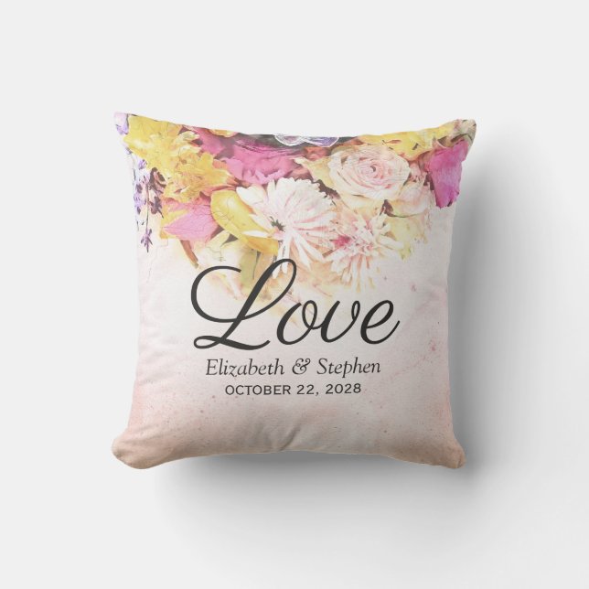 Blume Botanische Hochzeit mit farbenfrohen Wasserf Kissen (Vorderseite)