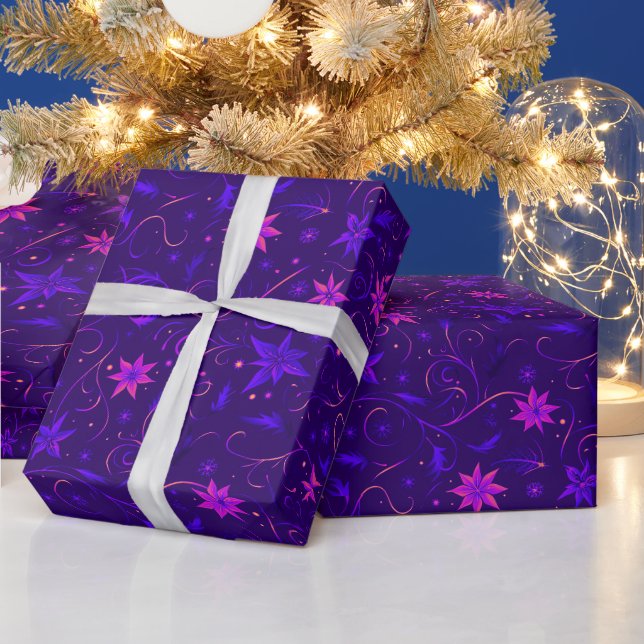 Blume Botanische Lila Rosa Weihnachten Geschenkpapier (Feiertage)