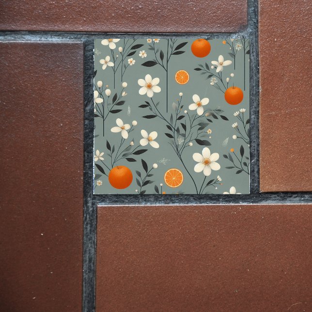 Blume botanische Orangen Fliese (Von Creator hochgeladen)