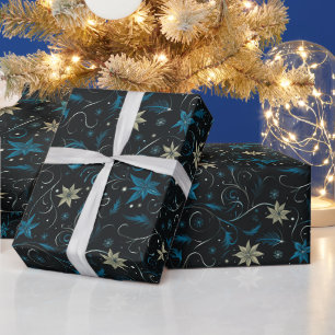 Blume Botanischer Orangenblauer Weihnachten Geschenkpapier