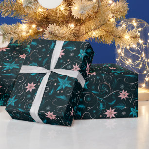 Blume Botanisches Grünes Rosa Weihnachten Geschenkpapier