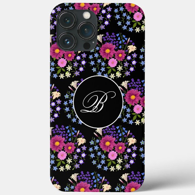 Blume Bouquet Black Monogram Case-Mate iPhone Hülle (Rückseite)