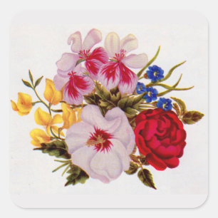 Blume-Bouquet-Blume aus dem 18. Jahrhundert Quadratischer Aufkleber