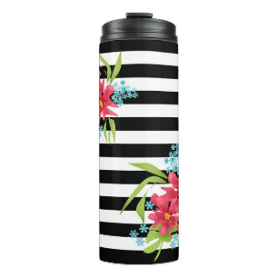 Blume Bouquet Blume gestreift Schwarz-weiße Blumen Thermosbecher