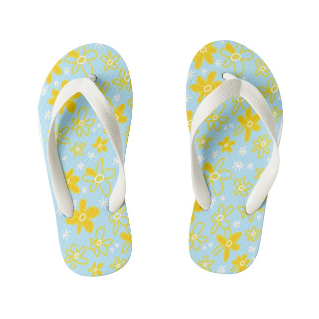 Blume Bouquet Daisy Meadow Sky Yellow White Kinderbadesandalen (Fußbett)