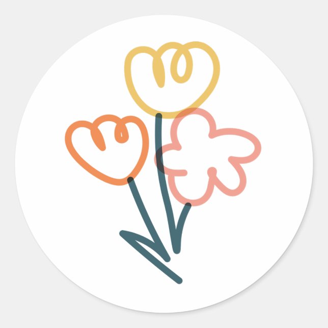 Blume-Bouquet, farbenfroher Doodaufkleber Runder Aufkleber (Vorderseite)