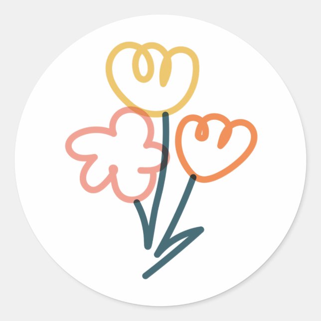 Blume-Bouquet, farbenfroher Doodaufkleber Runder Aufkleber (Vorderseite)