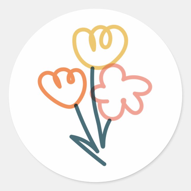 Blume-Bouquet, farbenfroher Doodaufkleber Runder Aufkleber (Vorderseite)