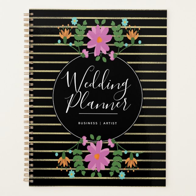Blume Bouquet Foil Streifen Hochzeit Planer (Vorderseite)