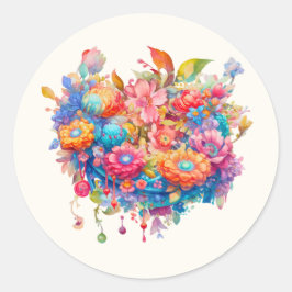 Blume Bouquet in Pink Orange & Blue Boho Runder Aufkleber