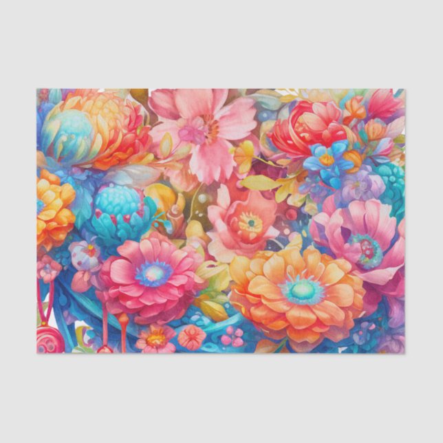 Blume Bouquet in Pink Orange & Blue Boho Seidenpapier (Vorderseite)