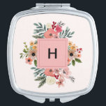 Blume Bouquet mit Monogramm Taschenspiegel<br><div class="desc">Schönes Blumenstrauß-Monogramm</div>