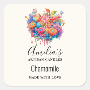 Blume Bouquet Orange & Blue Boho Candle Business Quadratischer Aufkleber