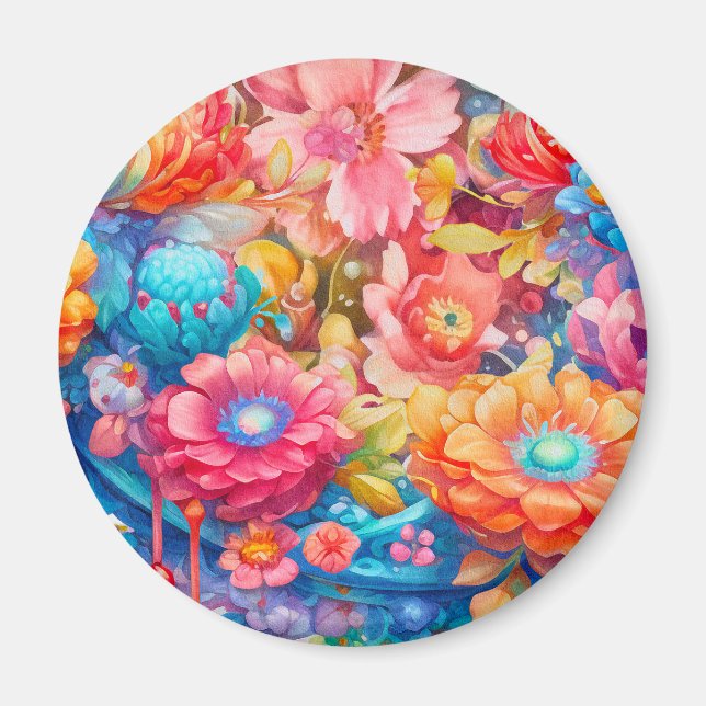 Blume Bouquet Orange & Blue Boho Magnet (Vorne)