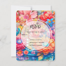Blume Bouquet Orange & Blue Boho Wedding RSVP Karte