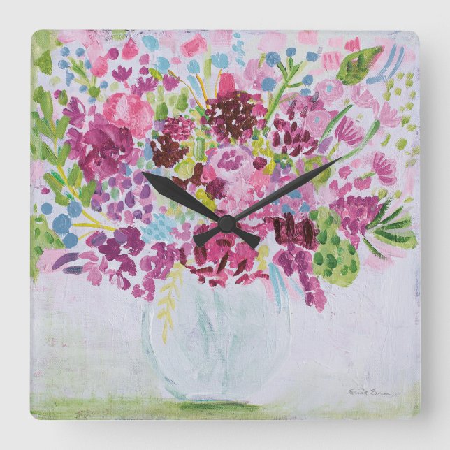 Blume Bouquet Quadratische Wanduhr (Vorderseite)