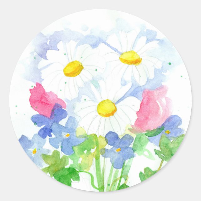 Blume Bouquet Shasta Daisy Runder Aufkleber (Vorderseite)