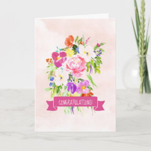 Blume Bouquet Watercolor Hochzeit Herzlichen Glück Karte