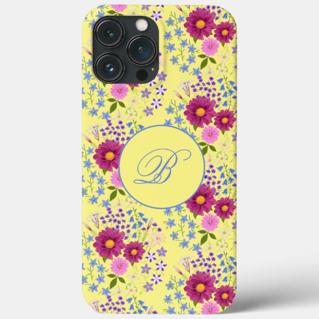 Blume Bouquet Yellow Monogram iPhone Case (Rückseite)