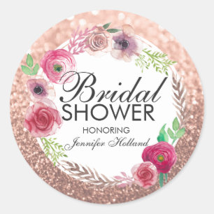 Blume Brautparty Rosa Rose Gold Glitzer Runder Aufkleber