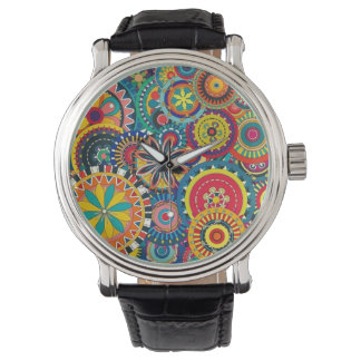Blume bricht Vintage Lederband Schwarze Uhr