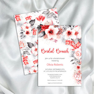 Blume Bridal Brunch in Rot und Grau Einladung
