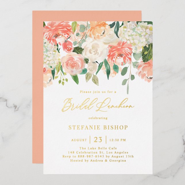 Blume Bridal Luncheon Folieneinladung (Vorderseite/Rückseite)