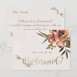 Blume Bridesmaid Card für Aquarellfarben Einladung