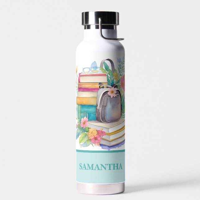 Blume Bücher und Rucksack farbenfrohe Wasserfarbe Trinkflasche (Links)
