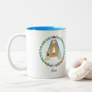 Blume Buchstaben Anfangsbuchstaben "A" mit Persona Zweifarbige Tasse