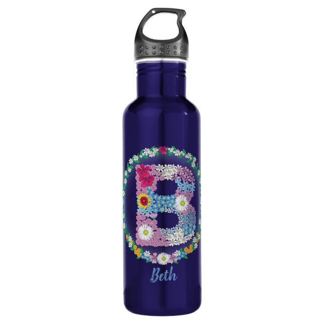 Blume Buchstaben Anfangsbuchstaben "B" mit Persona Edelstahlflasche (Vorderseite)