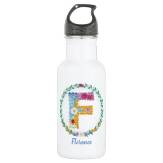 Blume Buchstaben Anfangsbuchstaben "F" mit Persona Edelstahlflasche