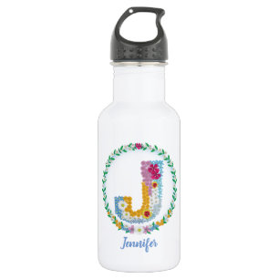 Blume Buchstaben Anfangsbuchstaben "J" mit Persona Edelstahlflasche