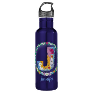 Blume Buchstaben Anfangsbuchstaben "J" mit Persona Edelstahlflasche