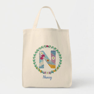 Blume Buchstaben Anfangsbuchstaben "N" mit Persona Tragetasche