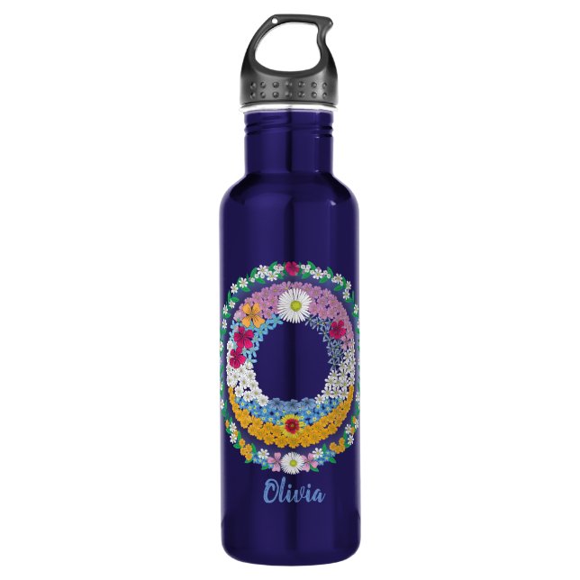 Blume Buchstaben Anfangsbuchstaben "O" mit Persona Edelstahlflasche (Vorderseite)