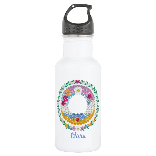 Blume Buchstaben Anfangsbuchstaben "O" mit Persona Edelstahlflasche (Vorderseite)