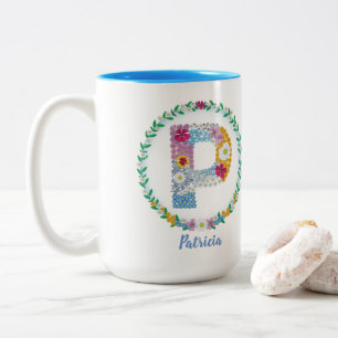 Blume Buchstaben Anfangsbuchstaben "P" mit Persona Zweifarbige Tasse