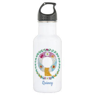 Blume Buchstaben Anfangsbuchstaben "Q" mit Persona Edelstahlflasche