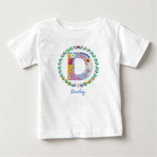 Blume Buchstaben "D" mit Personalisiertem Namen Baby T-shirt
