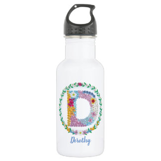Blume Buchstaben "D" mit Personalisiertem Namen Edelstahlflasche