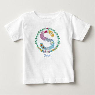 Blume Buchstaben Initial "S" mit Personalisiertem Baby T-shirt