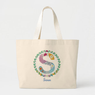 Blume Buchstaben Initial "S" mit Personalisiertem Jumbo Stoffbeutel