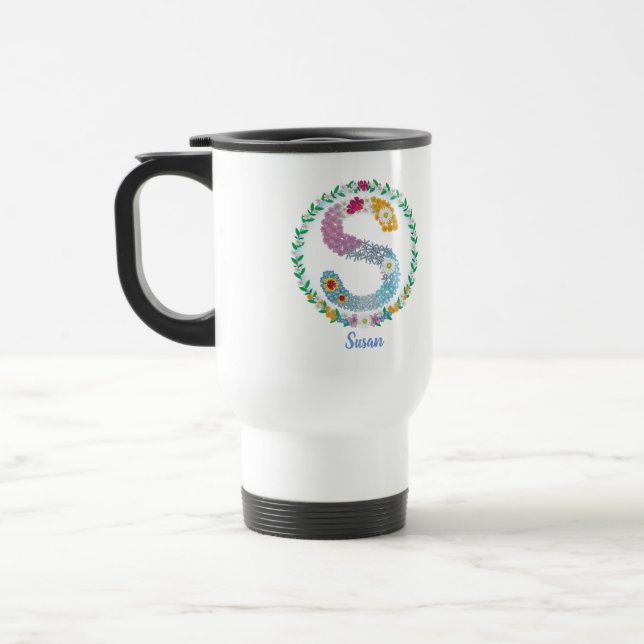 Blume Buchstaben Initial "S" mit Personalisiertem  Reisebecher (Links)